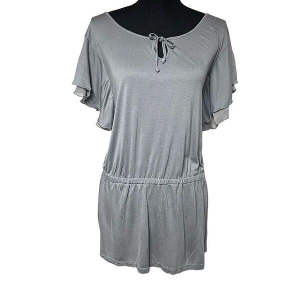 Old Navy Slate Gray Blue Double Flutter Sleeve Cinch Waist Top - Picture 1 of 6